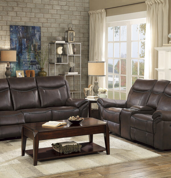 8206BRW Seating-Aram Collection 2pc Set: Sofa, Love