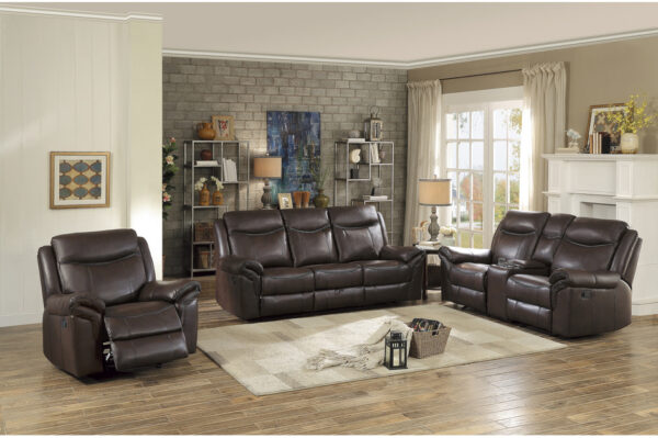 8206BRW Seating-Aram Collection 2pc Set: Sofa, Love