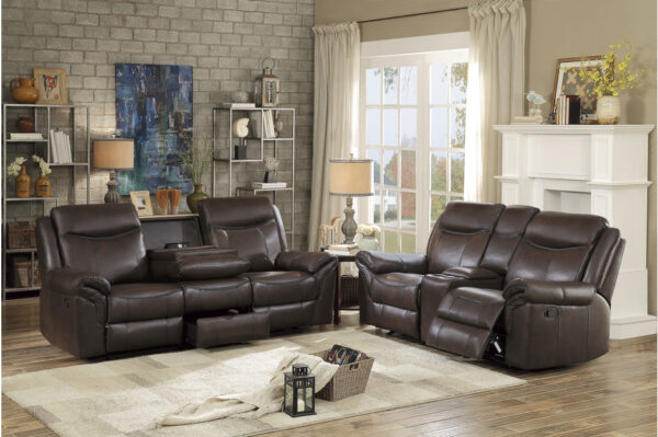8206BRW Seating-Aram Collection 2pc Set: Sofa, Love