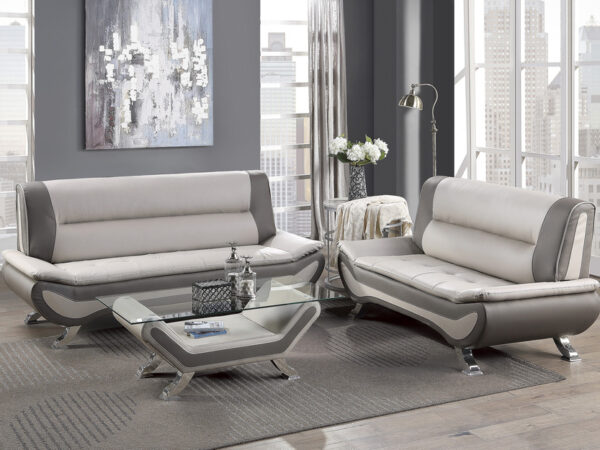 8219BEG Seating-Veloce Collection 2pc Set: Sofa, Love