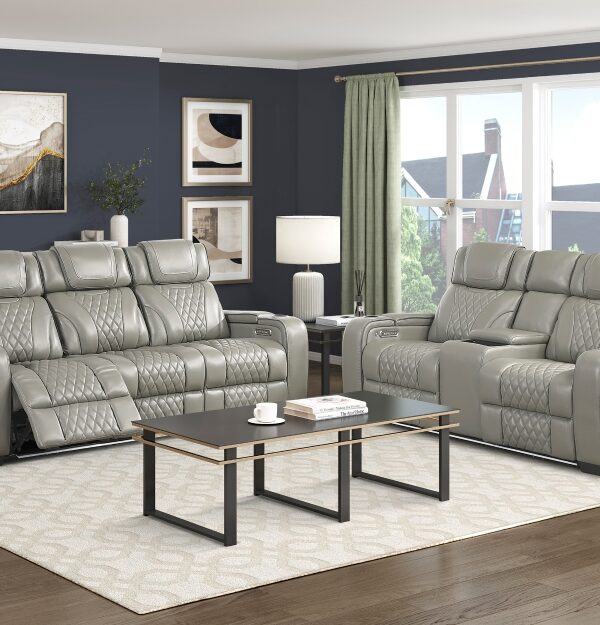 8449GY Seating- Collection 2pc Set: Sofa, Love (Power)