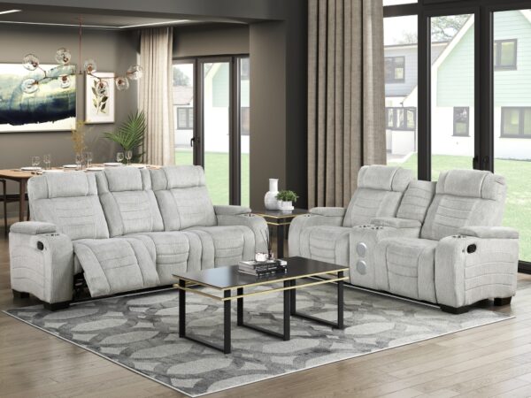 8455GRY Seating-Ronan Collection 2pc Set: Sofa, Love