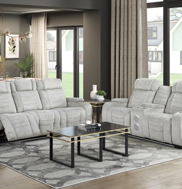 8455GRY Seating-Ronan Collection 2pc Set: Sofa, Love