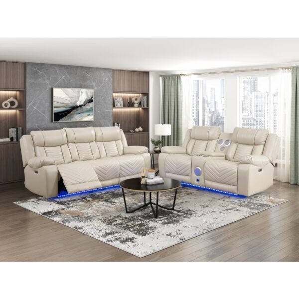 8457BEG-3PW Power Double Reclining Sofa ...