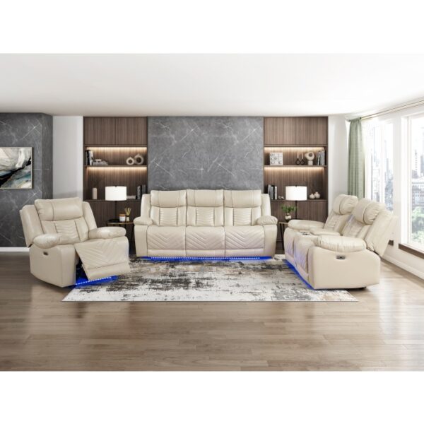 8457BEG-3PW Power Double Reclining Sofa ...