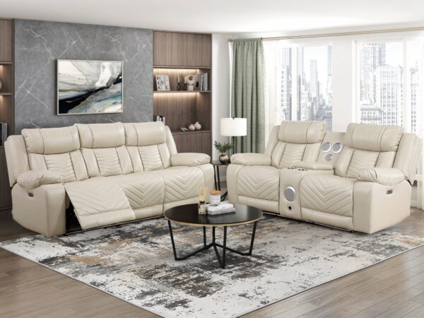 8457BEG Seating-Huron Collection 2pc Set: Sofa, Love (Power)