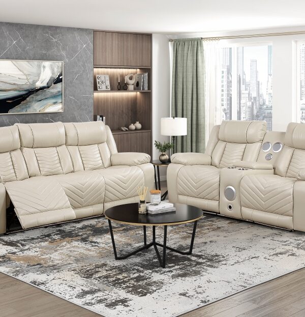 8457BEG Seating-Huron Collection 2pc Set: Sofa, Love (Power)