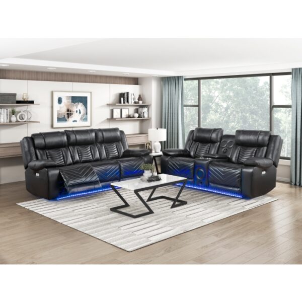 8457BLK-3PW Power Double Reclining Sofa ...