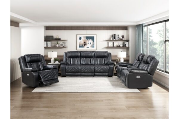 8457BLK Seating-Huron Collection 2pc Set: Sofa, Love (Power)
