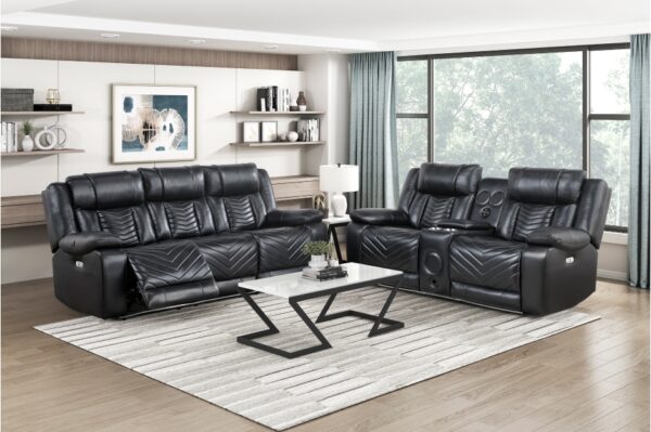 8457BLK Seating-Huron Collection 2pc Set: Sofa, Love (Power)