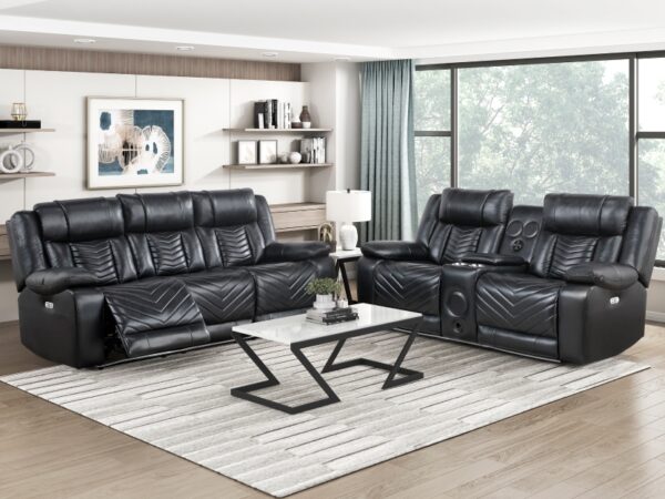 8457BLK Seating-Huron Collection 2pc Set: Sofa, Love (Power)