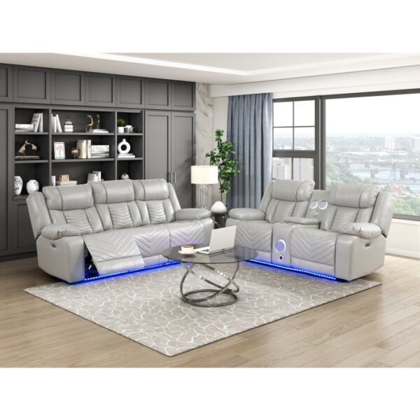 8457GRY-3PW Power Double Reclining Sofa ...