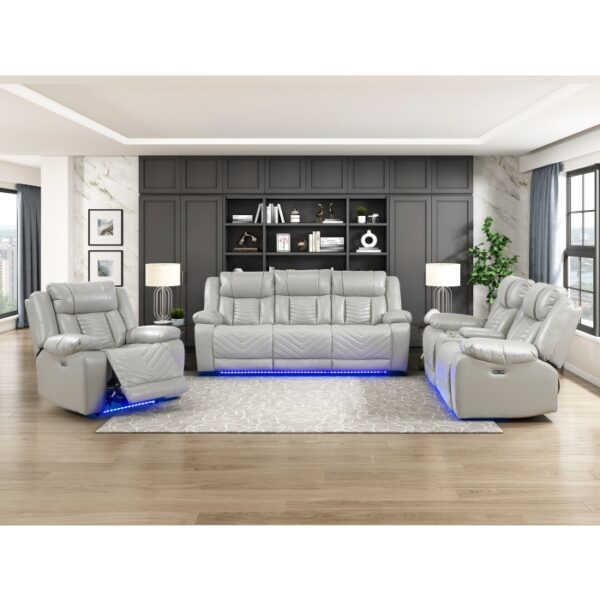 8457GRY-3PW Power Double Reclining Sofa ...
