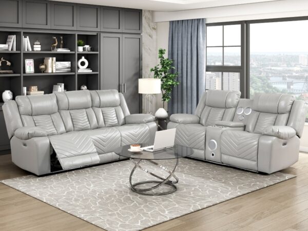 8457GRY Seating-Huron Collection 2pc Set: Sofa, Love (Power)
