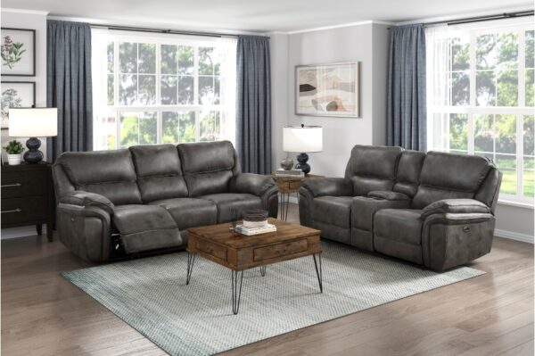8517GRY-PW Seating-Proctor Collection 2pc Set: Sofa, Love (Power)