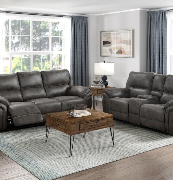 8517GRY Seating-Proctor Collection 2pc Set: Sofa, Love