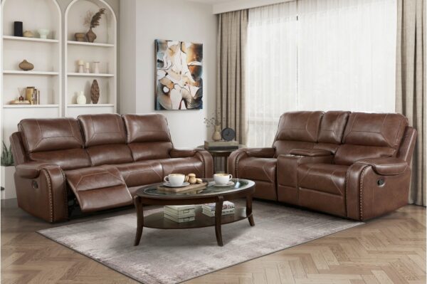 8549BRW Seating-Newnan Collection 2pc Set: Sofa, Love