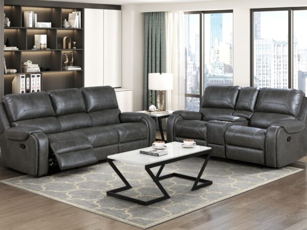 8549GRY Seating-Newnan Collection 2pc Set: Sofa, Love