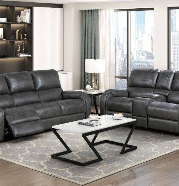 8549GRY Seating-Newnan Collection 2pc Set: Sofa, Love