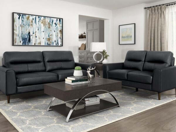 8566BLK Seating-Lewes Collection 2pc Set: Sofa, Love