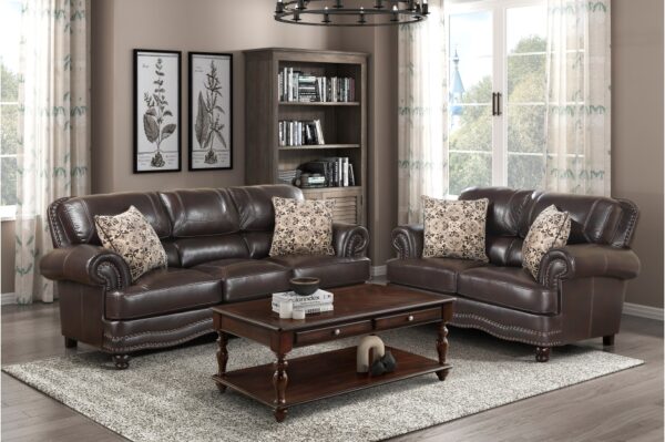 9268BRW Seating-Milford Collection 2pc Set: Sofa, Love