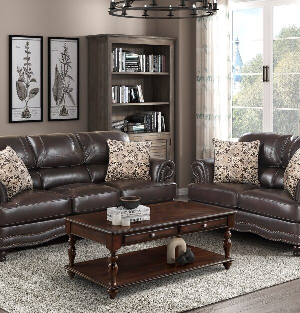 9268BRW Seating-Milford Collection 2pc Set: Sofa, Love