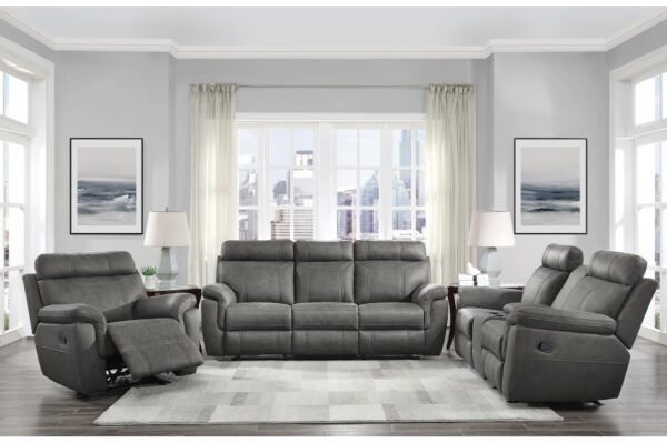 9301GRY Seating-Clifton Collection 2pc Set: Sofa, Love