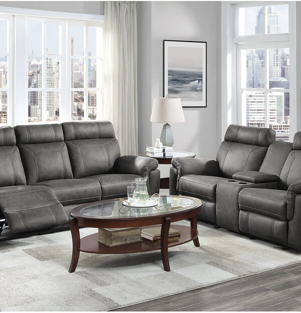 9301GRY Seating-Clifton Collection 2pc Set: Sofa, Love