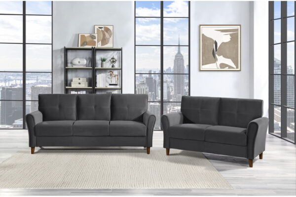 9348GRY Seating-Dunleith Collection 2pc Set: Sofa, Love