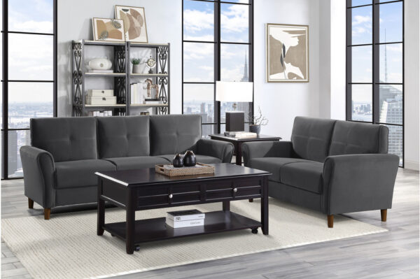 9348GRY Seating-Dunleith Collection 2pc Set: Sofa, Love