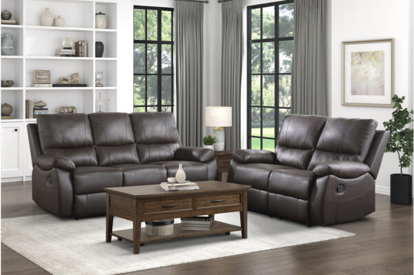9368BRW Seating-Dawson Collection 2pc Set: Sofa, Love
