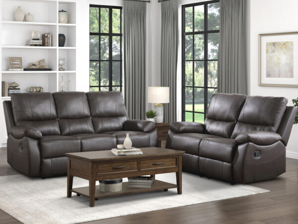 9368BRW Seating-Dawson Collection 2pc Set: Sofa, Love
