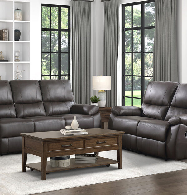 9368BRW Seating-Dawson Collection 2pc Set: Sofa, Love