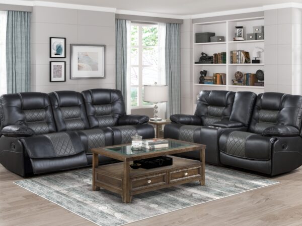 9388GRY Seating-Fabian Collection 2pc Set: Sofa, Love