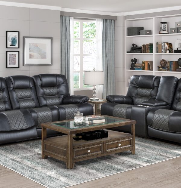9388GRY Seating-Fabian Collection 2pc Set: Sofa, Love
