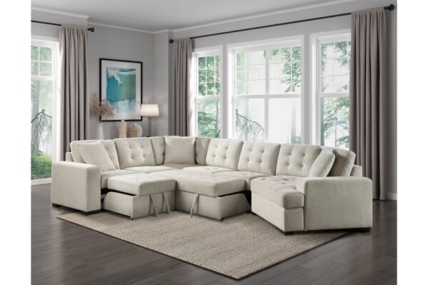 9401BEG Seating-Logansport Collection 4-Piece Sectional with Pull-...
