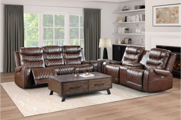 9405BR-PW Seating-Putnam Collection 2pc Set: Sofa, Love (Power)