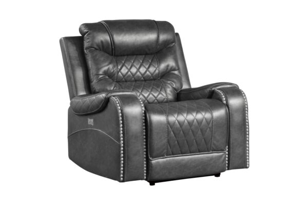 9405GY-PW Seating-Putnam Collection 2pc Set: Sofa, Love (Power)