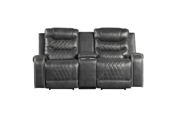 9405GY-PW Seating-Putnam Collection 2pc Set: Sofa, Love (Power)