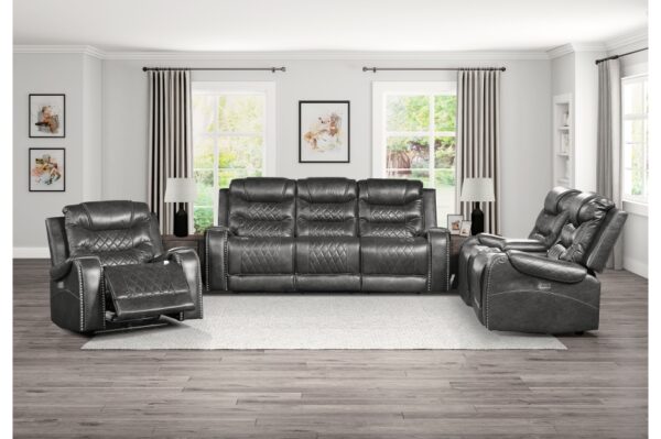 9405GY-PW Seating-Putnam Collection 2pc Set: Sofa, Love (Power)