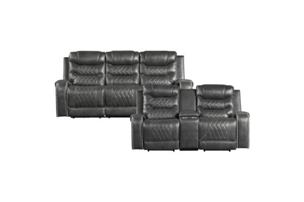 9405GY-PW Seating-Putnam Collection 2pc Set: Sofa, Love (Power)