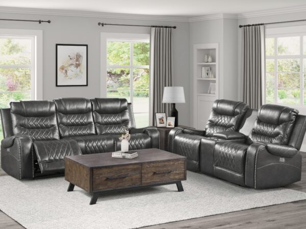 9405GY-PW Seating-Putnam Collection 2pc Set: Sofa, Love (Power)