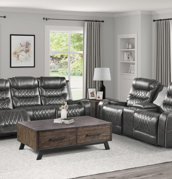 9405GY-PW Seating-Putnam Collection 2pc Set: Sofa, Love (Power)