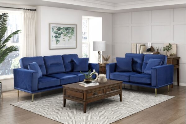 9417BUE Seating-Violetta Collection 2pc Set: Sofa, Love