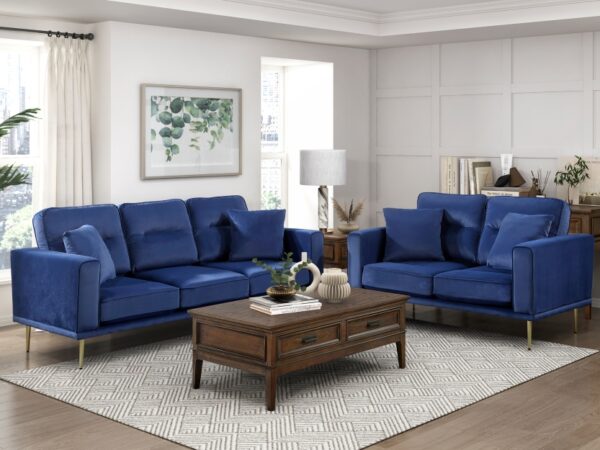 9417BUE Seating-Violetta Collection 2pc Set: Sofa, Love