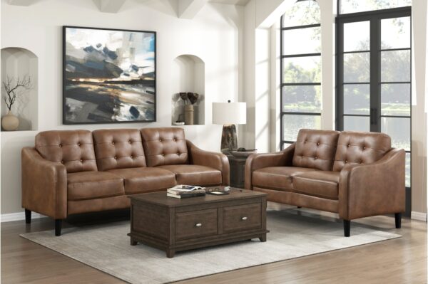 9489BRW Seating-Mallory Collection 2pc Set: Sofa, Love