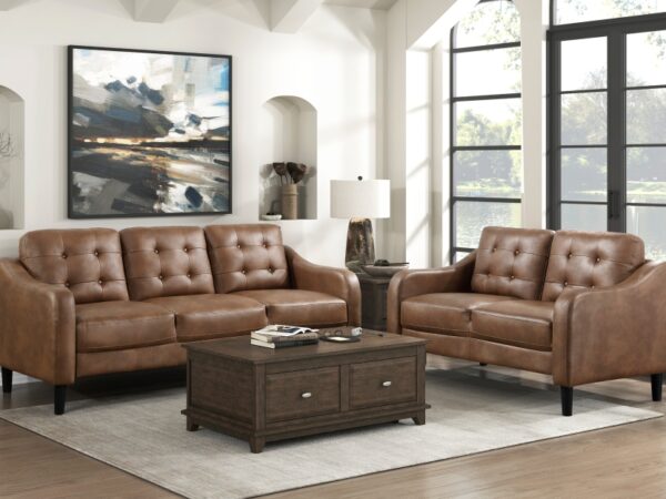 9489BRW Seating-Mallory Collection 2pc Set: Sofa, Love