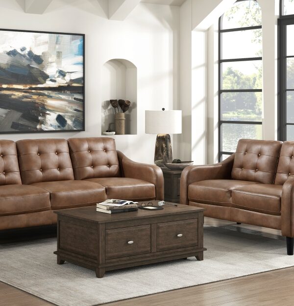 9489BRW Seating-Mallory Collection 2pc Set: Sofa, Love