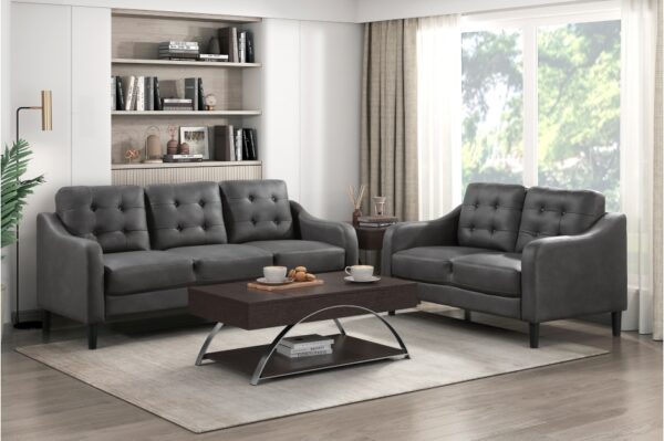 9489GRY Seating-Mallory Collection 2pc Set: Sofa, Love