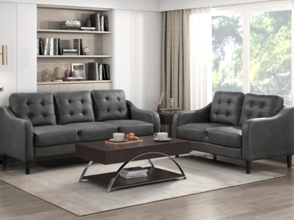 9489GRY Seating-Mallory Collection 2pc Set: Sofa, Love